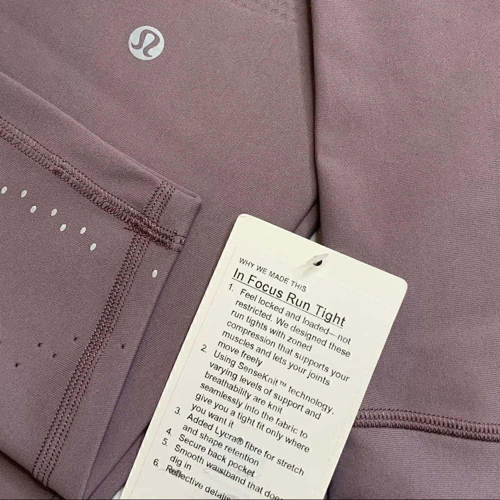 LULULEMON IN FOCUS RUN HIGH-RISE TIGHT FROSTED MULBERRY SIZE 10 LEGGINGS NWT NEW